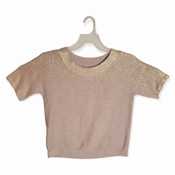 LOFT Knit 100% Cotton Tan and Gold Short Sleeve Top Size Medium - Picture 5 of 11